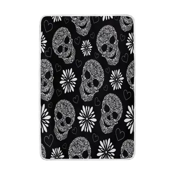 

Floral Sugar Skull Black Blanket Soft Warm Cozy Bed Couch Lightweight Polyester Microfiber Blanket for Kids Women Boy