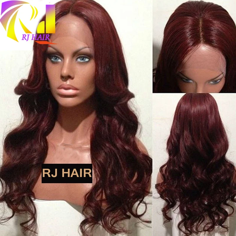 99j Burgundy Body Wave Silk Top Full Lace Wigs with Baby Hair Glueless