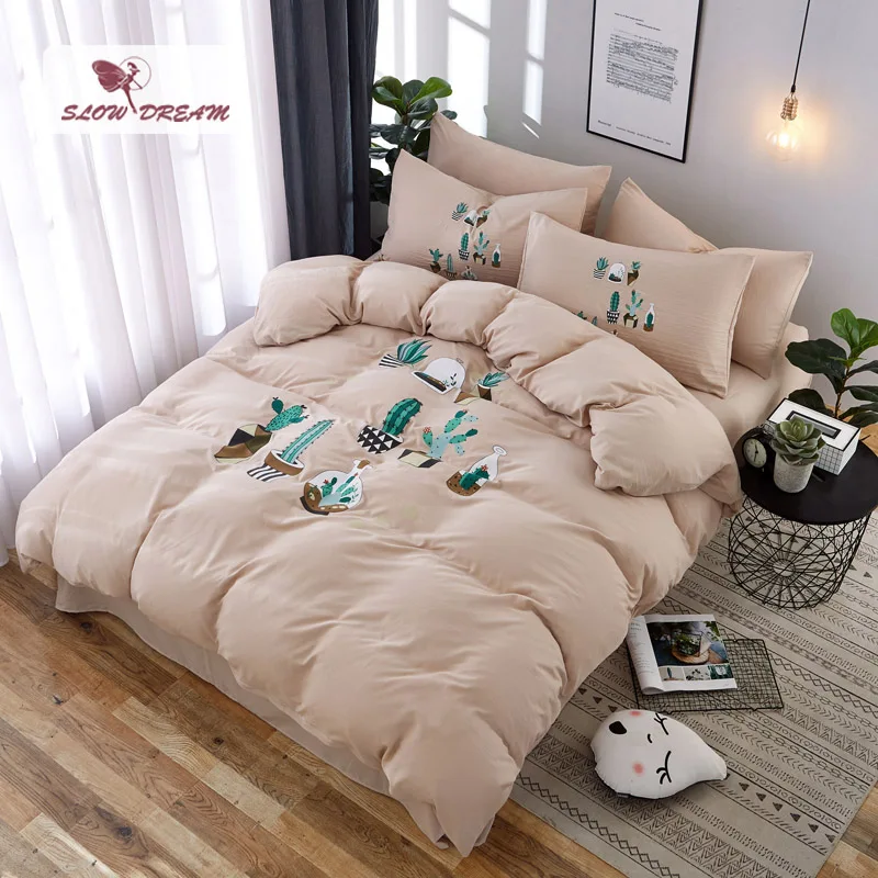 

SlowDream Cactus Bedspread Printed Modern Decor Home Bedding Set Double Bed Linen Set Cartoon Adult Flat Sheet Duvet Cover Set