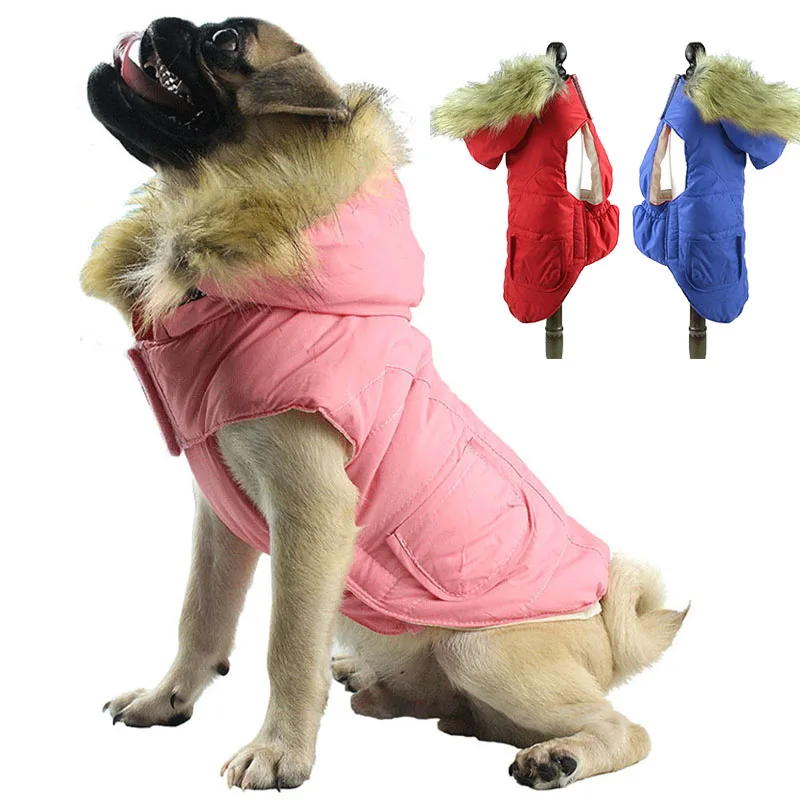 

Windproof Pet Dog Cat Cotton Clothes Casual Cat Coat Warm Jacket Winter Cold Weather Pet Vest with Removable Fur Hood S M L XL