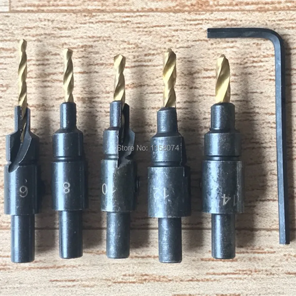 5pcs Woodworking Hss Countersink Drill Bit Set Counter Bore Screw 6 8