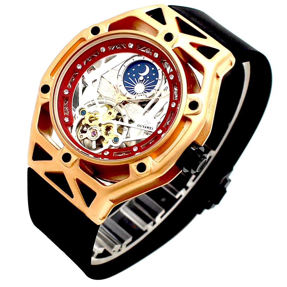 OUYAWEI мужские наручные часы Роскошные Tourbillon Moon фазный Автоматический Механические часы модные часы Reloj Hombre Automatico