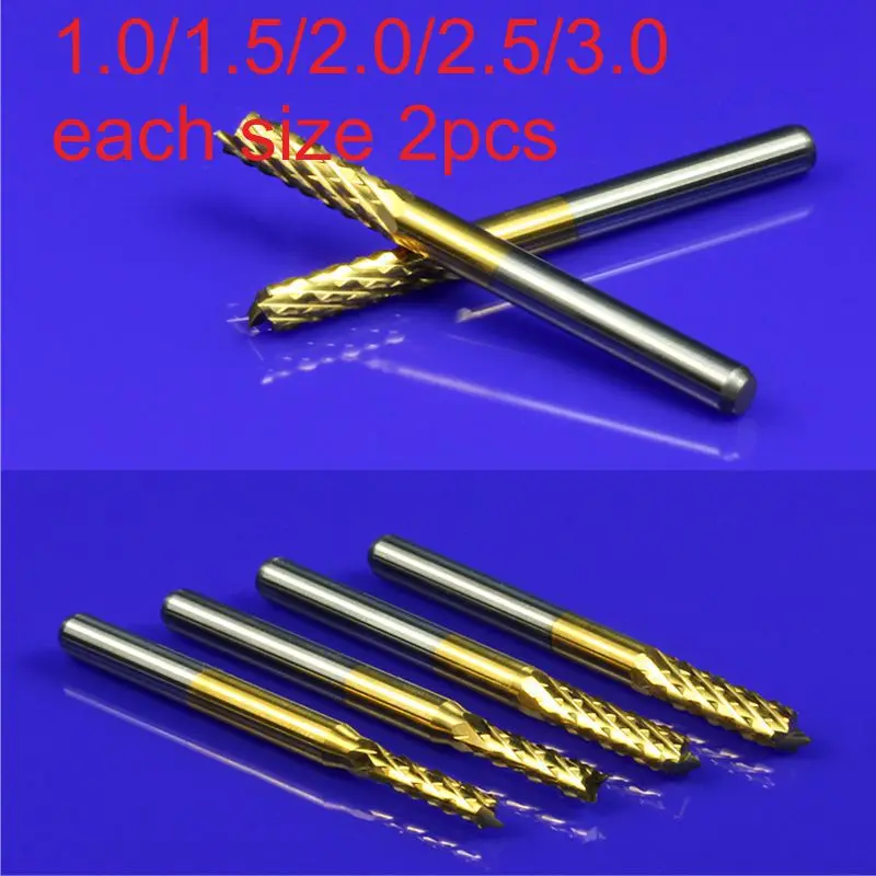 

New10pcs Titanium Coat Carbide 1.0-3.0 PCB Carbide Tools, CNC Cutting Bits, Millinging Cutters Kit for Engraving Milling Machine