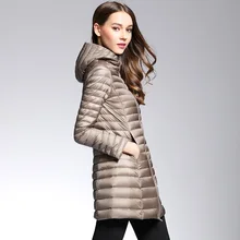 2017 Woman Spring Padded Hooded Long Jacket White Duck Down Female Overcoat Ultra Light Slim Solid