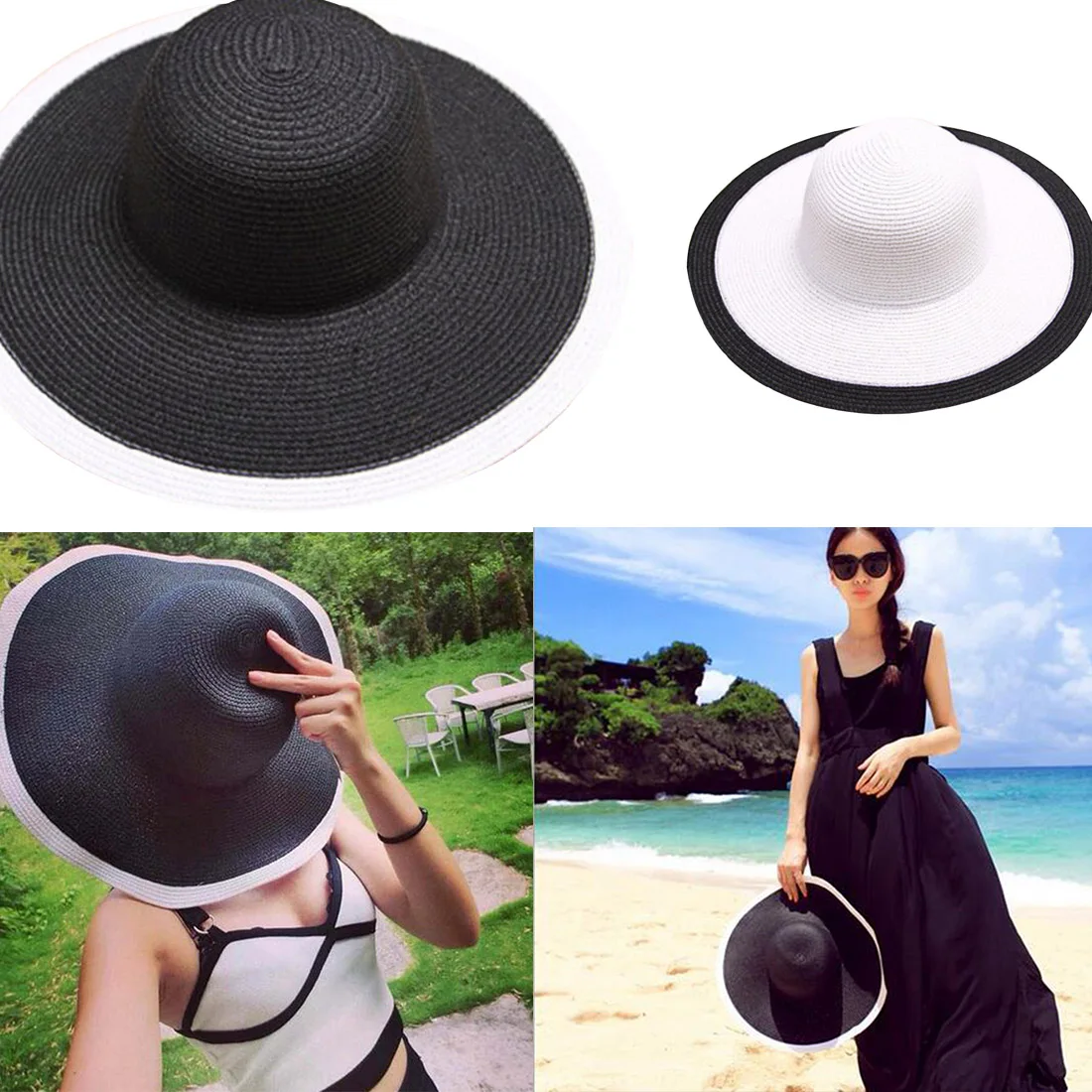 الصيف المرأة طوي واسعة كبيرة بريم شاطئ أحد قبعة سترو شاطئ كاب للسيدات أنيقة القبعات الفتيات عطلة جولة قبعة