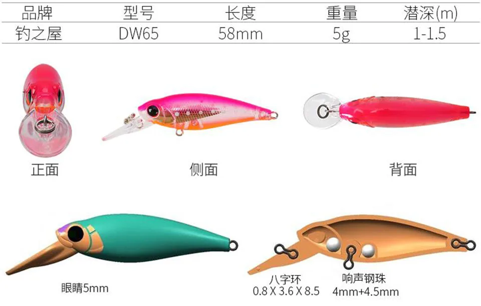 TSURINOYA DW65, 1 шт., блесна, приманка для рыбалки, искусственная жесткая приманка-воблер, 5 г, 58 мм, глубина погружения, 1-1,5 м, плавающая приманка, рыболовная снасть