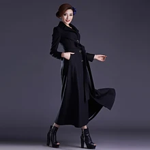 2016 Winter New Women Slim Women Single-Breasted Wool Coat Plus Size Long Wool Trench Coat Black Woolen Overcoat