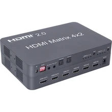 4x2 HDMI 2 0 Matrix splitter 4 x HDMI signal input 2 output Support for fiber and stereo headphone output