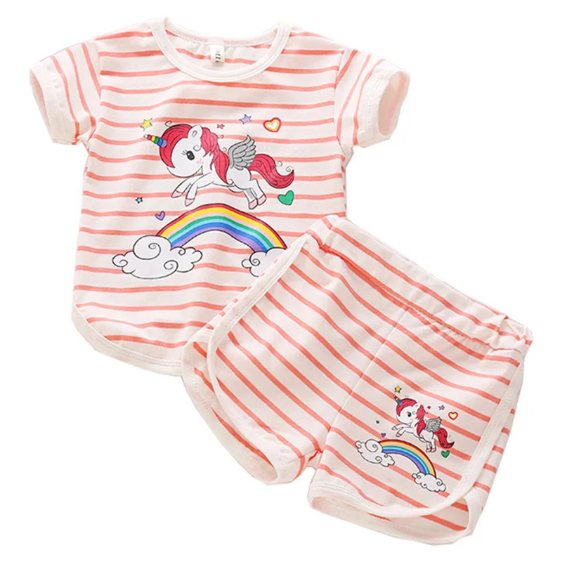 

Summer Children's Pajamas Set Kids Baby Girl Cartoon Unicorn Casual Clothing Short-sleeved Children's Pajamas Pajamas Set