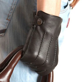 Модные роскошные мужские перчатки из оленьей кожи, однотонные мужские перчатки для вождения, зимние теплые перчатки - Цвет: black