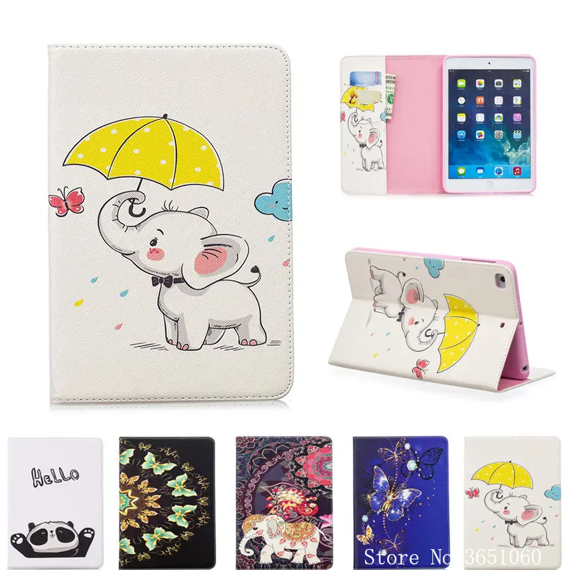 

Fashion Elephant Case For Apple iPad Mini 1 2 3 4 Smart Case Cover Funda Tablet Cute Cartoon Silicone PU Leather Stand Shell