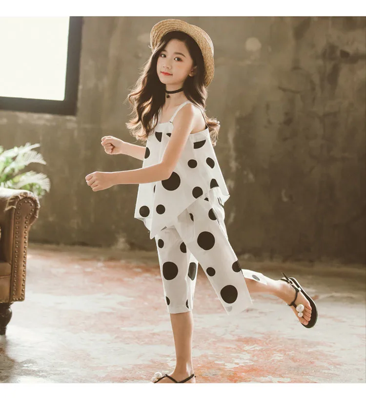 White Kids Clothing Set For Teens Summer Girl Sets Outfits Polka Dot Off Shoulder Blosues Tops And Knee Length Pants 2 Pcs Suits 4 5 6 7 8 9 10 11 12 13 14 15 16 years little teen girl set clothes girl outfits kids (2).jpg
