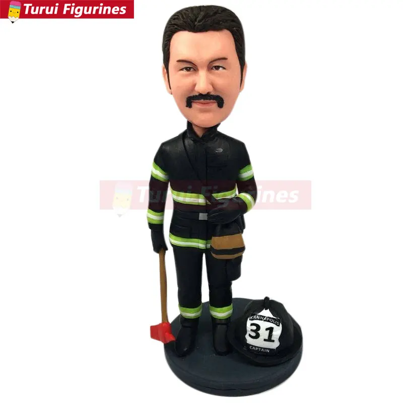 

Firefighter Bobble Head Personalized Fireman Gift Firefighter Clay Figurines Firefighter Birthday Cake Topper Husband Boyfriend