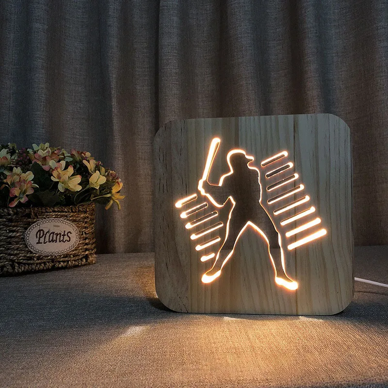 

Baby Gift Wood carving LED Creative Baseball Shape Night Light USB Power Desk Table Lamp For Xmas Valentine's Day Kids Baby Gift