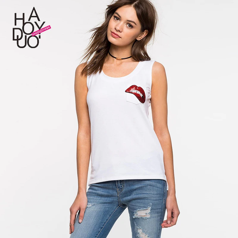 summer western style fashion loose thin fabric sequins lip