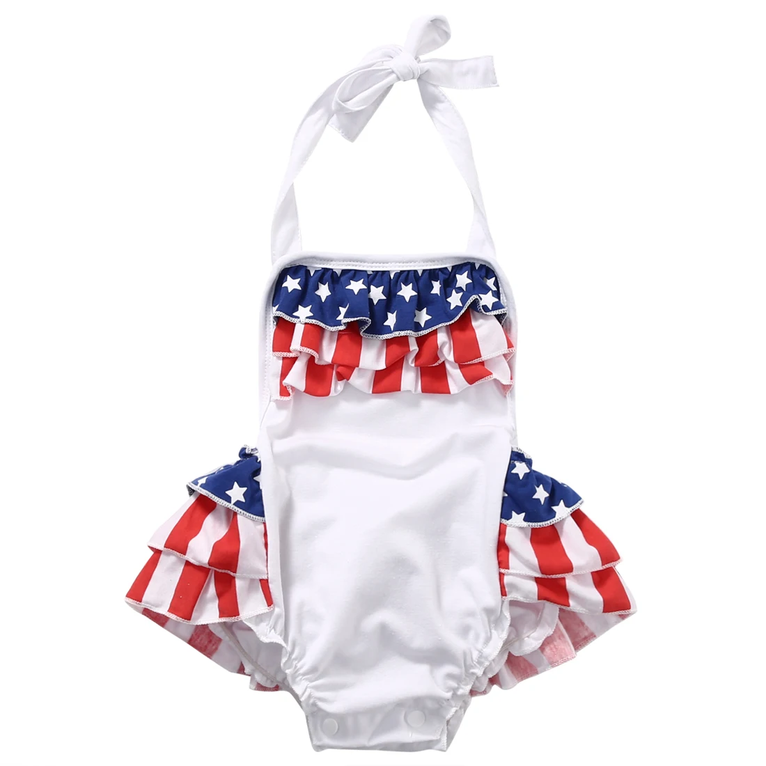 Summer American Flag Ruffles baby girls clothes Blackless Romper 2017