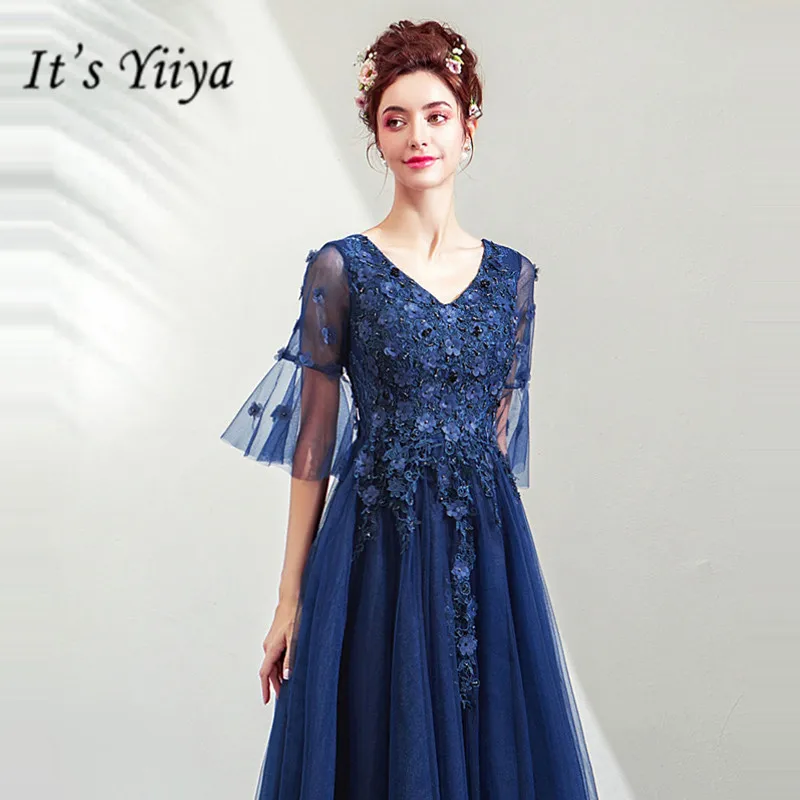 

It's YiiYa Mother of the Bride Dresses V-neck A-Line Floor Length Beading Long Party Dress Custom Plus Size 2019 E242
