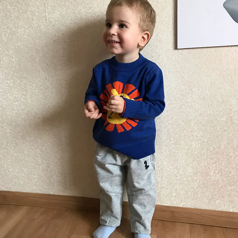 

Children's clothing new boy sweater baby 0-neck pullover boys clothing children's sweater cartoon pattern 2colors blue sweater