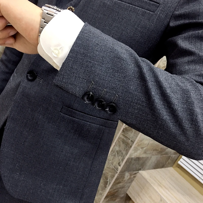 Cena Szary stojak kołnierz Slim Fit mężczyzna garnitur Slim Fit Custom Made kostium Homme garnitury mężczyźni formalne Grooming Ternos 3 sztuk garnitury zestaw