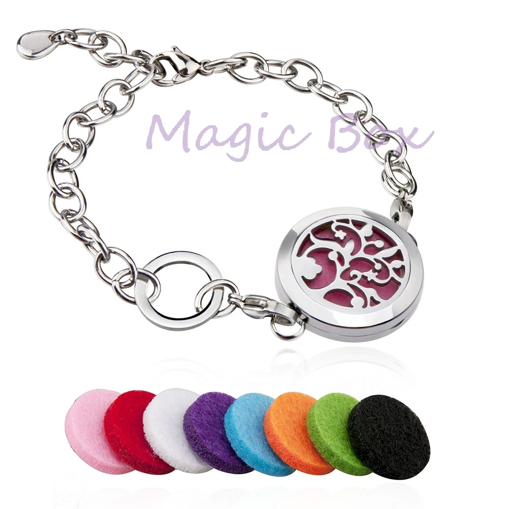 

New arrival Round Silver tree of life 25mm Aromatherapy Essential Oils Diffuser Locket Bracelet Jewelry