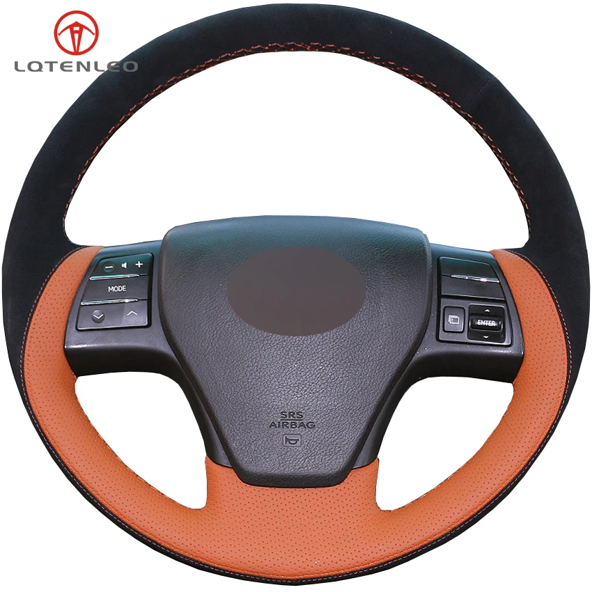 

LQTENLEO Black Suede Orange Leather DIY Car Steering Wheel Cover For Lexus HS250 HS250h RX270 RX350 RX450 RX450h 2008-2011