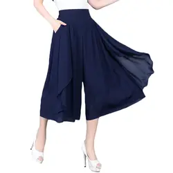 Плюс размер 5XL 2019 летняя шифоновая юбка брюки женские свободные шифоновые широкие брюки женские с высокой талией однотонные брюки женские