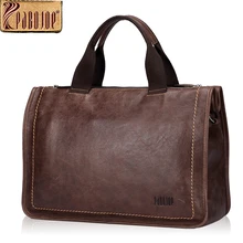 Pabojoe Genuine Leather Briefcase Men Vintage Cow Leather Handbag Men Business Bag