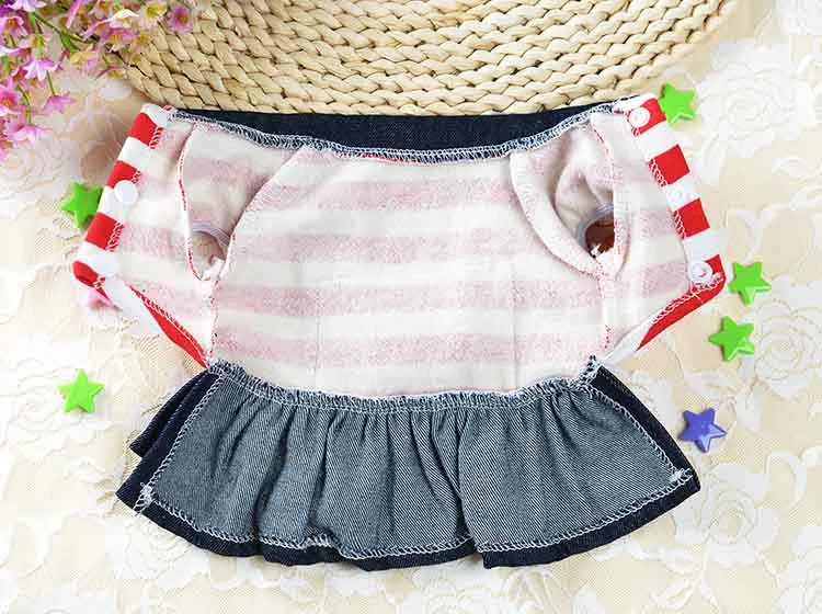 2016 Winter Warm New Dog Dress for Dog Clothes High Quality Jean Pet Clothes Fashion Striped Pets Dogs Princess Dresses Balck Red5