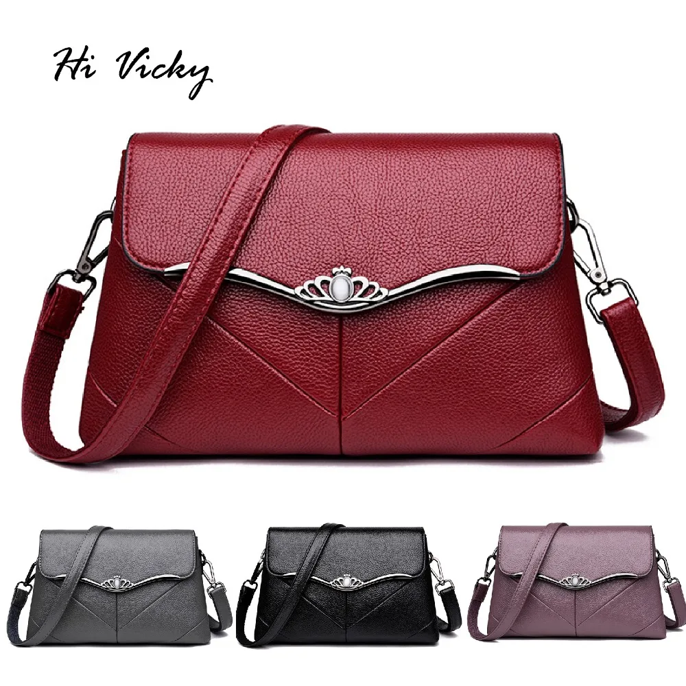 

2019 Luxury Women Bags Designer Shoulder Bag Fashion Handbag Purse PU Leather Crossbody Bags Women Vintage Handbag New Black&Red