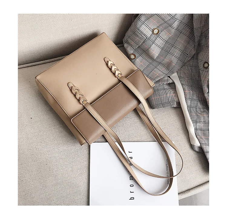 Women New Elegant Shoulder Bag Famous Brand Soft PU Leather Laptop Rivet Handbag Black Brown Khaki Leisure Briefcase Sling Tote (14)