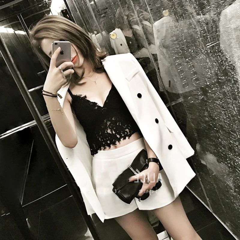 

2 piece outfits for women new women's spring and autumn fashion temperament commuter small suit retro shorts two-piece