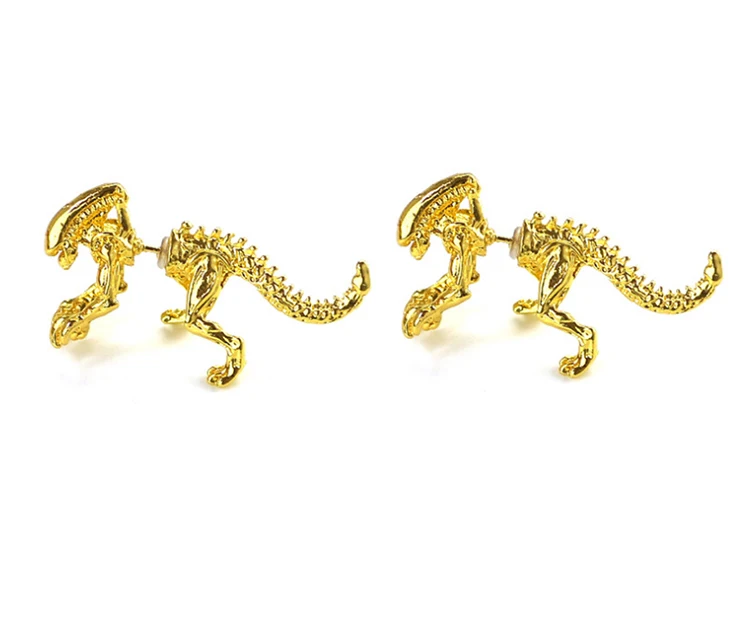 ZRM 2 шт./пара модные ювелирные изделия 3D страшный Монстр инопланетянин серьги-гвоздики черный цвет серьга в виде динозавра для женщин мужчин подарок на Хэллоуин - Окраска металла: Gold