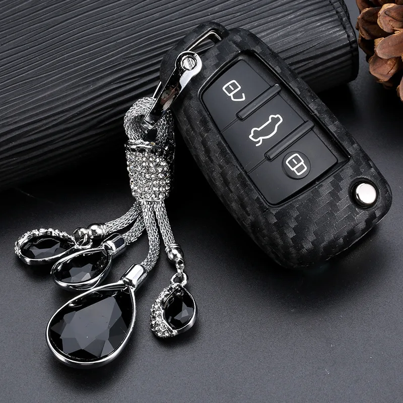 

Carbon Fiber Soft Silicone Car Key Case Cover For Audi A3 8L 8P A4 B6 B7 B8 A6 C5 C6 4F RS3 Q3 Q7 TT Car Styling Key Ring shell