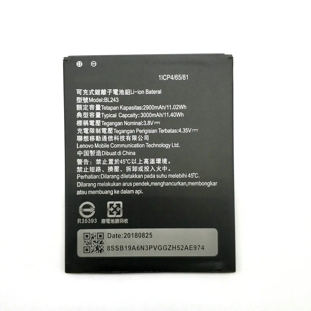 

2018 New BL243 Battery For Lenovo Lemon K3 Note K50-T5 A7000 A5500 A5600 A7600 2900mAh BL 243 Mobile Phone replacement