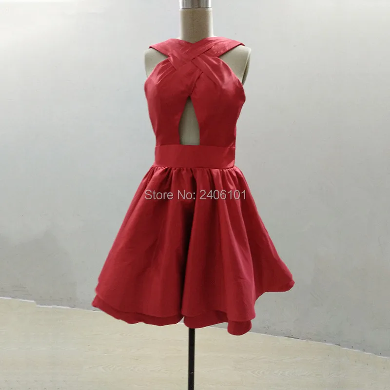 Red Short Gown Elegant Halter A-Line Sexy Backless Wedding Party Dress