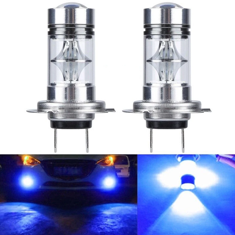 

2Pcs H7 Vehicle 8000K Ice Blue LED Fog Driving 100W Fog Projector Bulbs Lamps