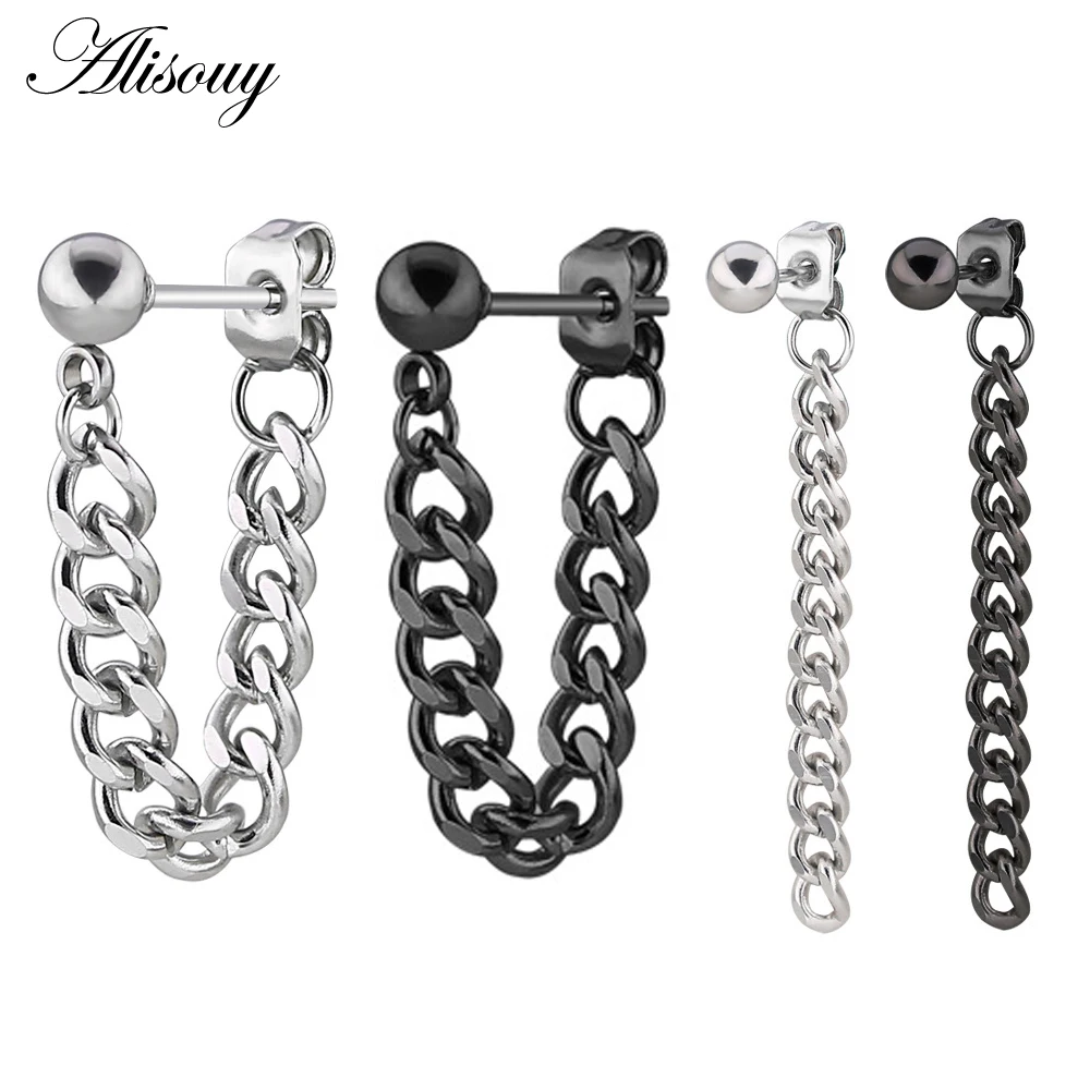 Alisouy 1 шт. серьги гвоздики на цепочке модные корейские женские и мужские из
