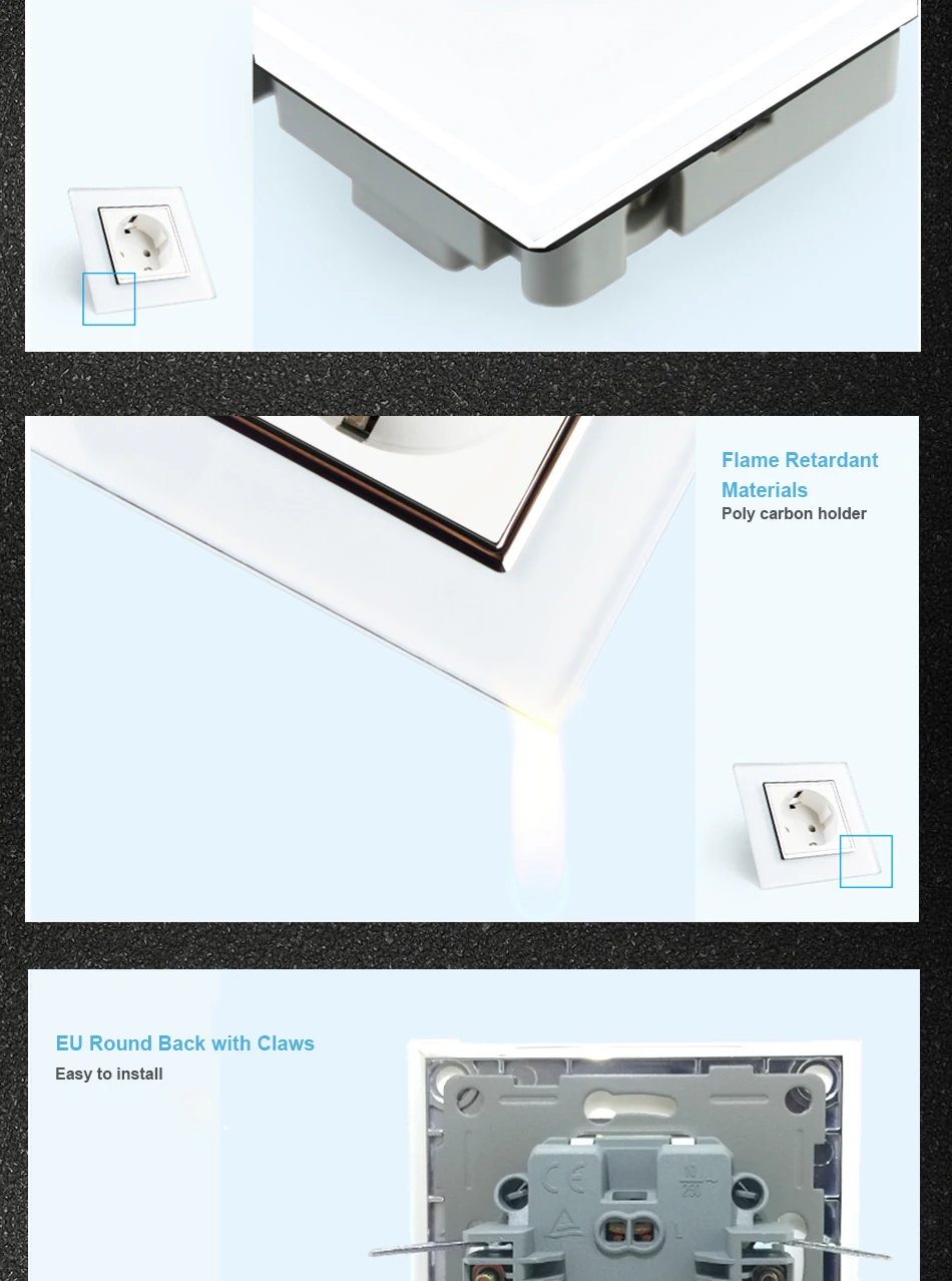 Четырехместная розетка европейского стандарта, CE настенная панель, роскошная белая Хрустальная стеклянная розетка европейского стандарта, 4 рамки, 16А штепсельная вилка европейского стандарта, настенная розетка с крышкой, крепление с когтями