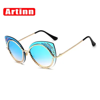 

Fashion Crystal Diamond Decoration Women Rimless Sunglasses Brand Designer Cat's Eye Gradient Lens Sun Glasses Eyewear 98274W
