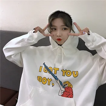 

YouGeMan Harajuku Vintage Hoodies For Women Sweatshirts Korean Ulzzang Velvet Loose Hooded Sweatshirt Female Casual Sweat Coat