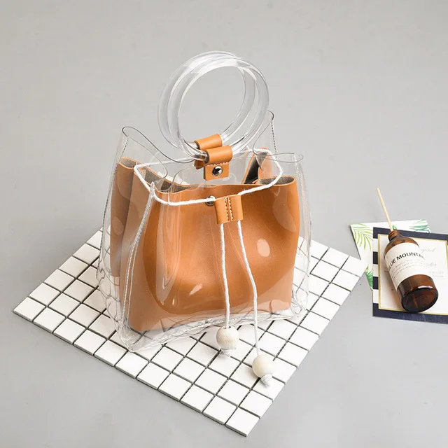 Women Mini Small Shoulder Bag Clear Transparent Drawstring Girls Cute Composite Bag Female Chain