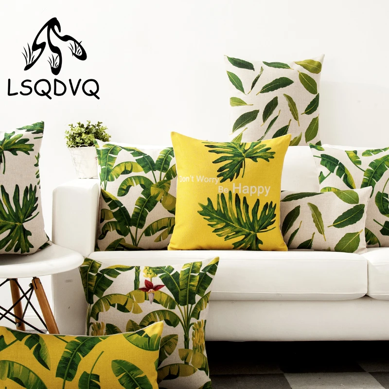 

Decorative Throw Pillow Tropical Plants Palm leaf Yellow Leaves Cotton Linen Cushion Cover Lumbar Decoration For Sofa Car Home