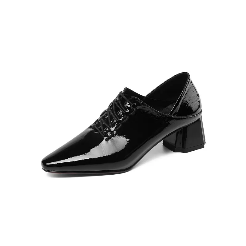 Xiuningyan/ г. Женские туфли-лодочки женские модельные туфли из лакированной кожи на квадратном каблуке, с острым носком, на среднем каблуке 4,5 см женские размеры 34-40