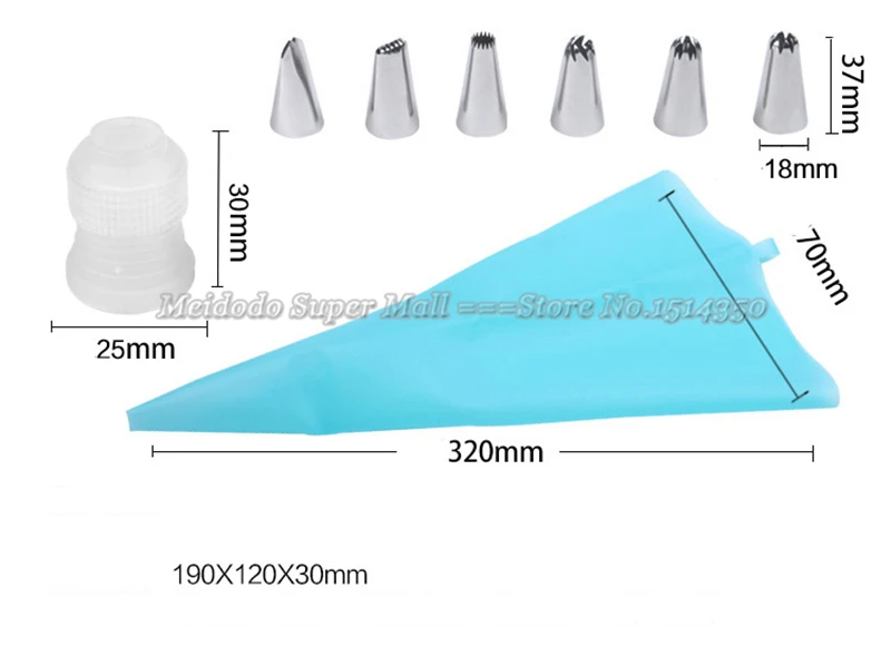 Новое поступление 6x Набор насадок из нержавеющей стали инструмент для украшения торта+ 1x длина Силиконовый кондитерский мешок для глазури
