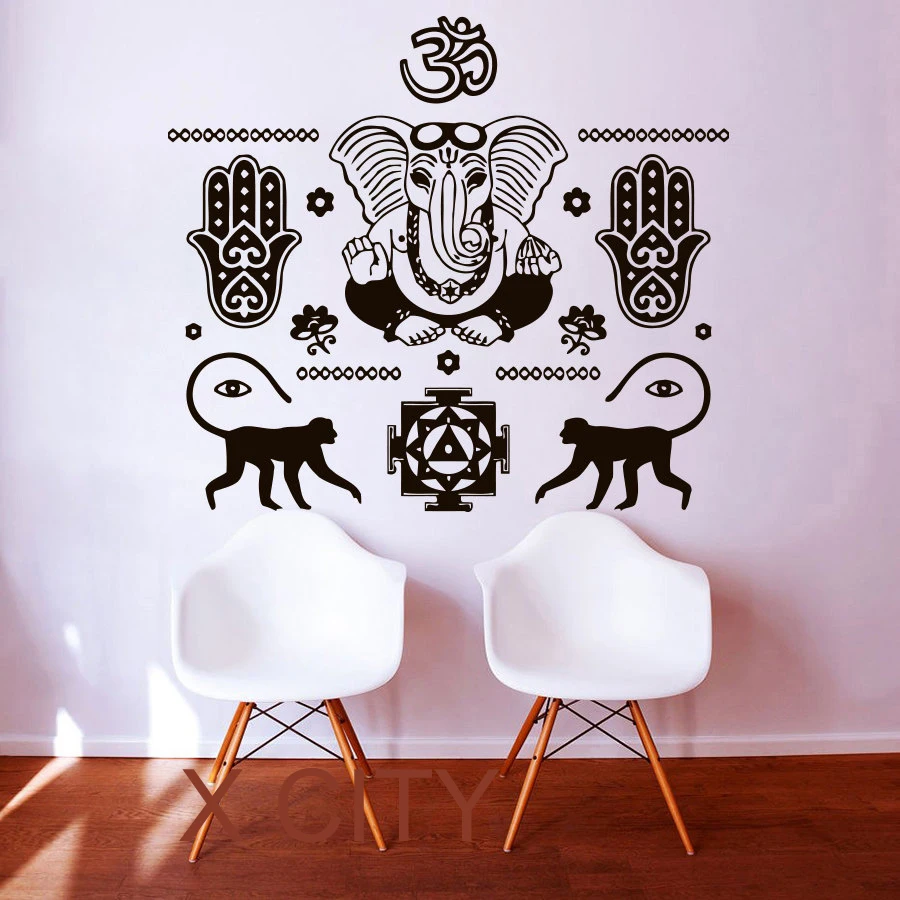 Wall Decals Buddha Hand Hamsa Elephant Indian Oum Om Vinyl Sticker Home