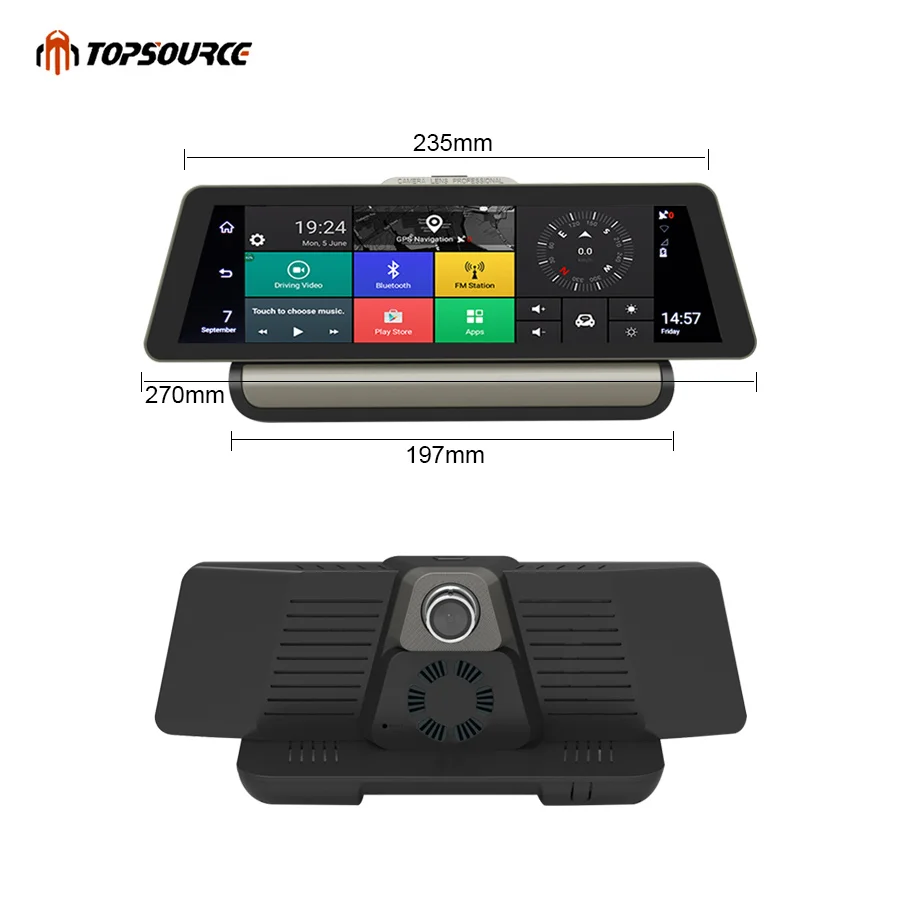 TOPSOURCE 10 Inch 3G / 4G Android Car DVR 1080P Video Camera GPS Navigation ADAS Full HD Camcorder Bluetooth WiFi Dual lens