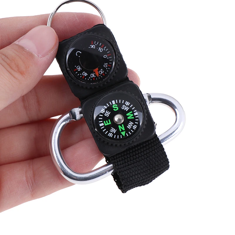 

Outdoor 3 In 1 Camping Compass Multi-function Mini Carabiner Keychain Thermometer Compass Outdoor Hiking Travel Survival Tool
