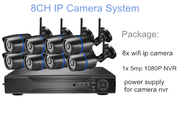 16ch Беспроводная cctv ip камера, система безопасности, комплект 1080P 8ch 4ch, видео наблюдение, открытый 5MP nvr, Домашняя безопасность, wifi камера, набор - Цвет: 8PCS CAMERA SYSTEM