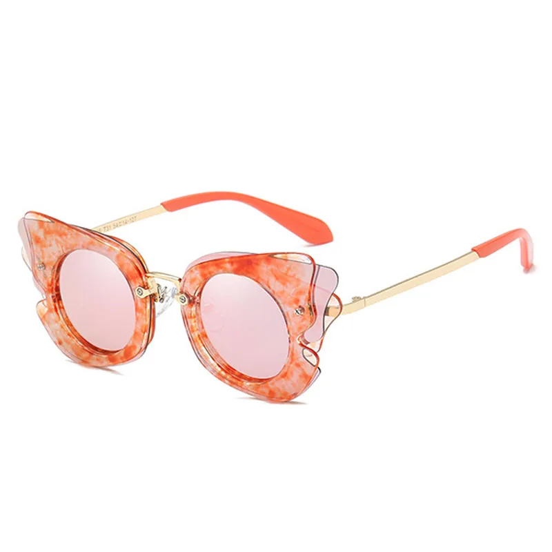 Детские поляризованные солнцезащитные очки детские круглые солнцезащитные очки с бабочкой, детские очки с цветочным принтом, очки для мальчиков и девочек - Цвет линз: Розовый
