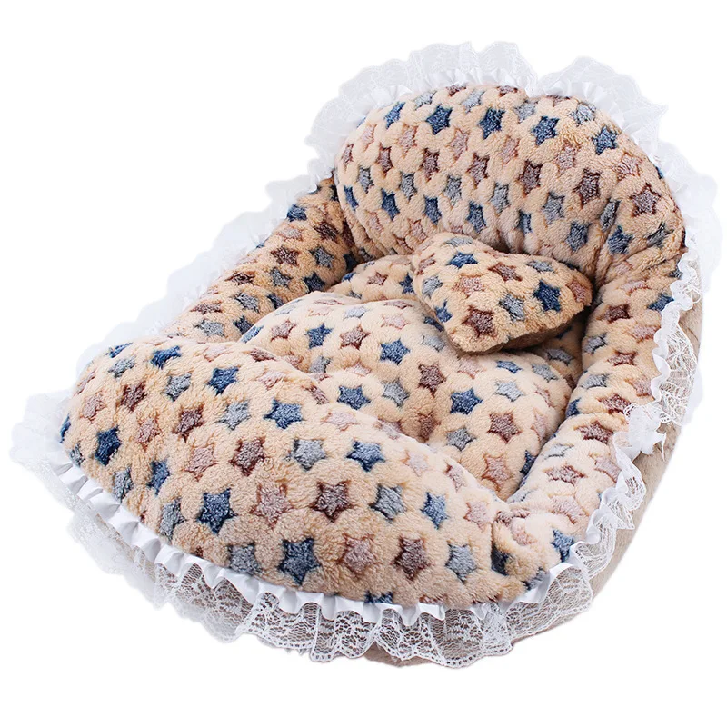 

fine joy55*45*20cm Soft Cotton Pet Princess Bed Sofa Dot Star Printing Lace Beds Little Pet Animal Dog Cat Sleeping Warm Bed Mat